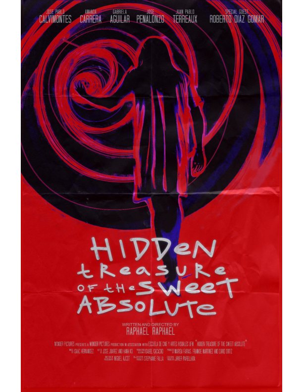 Poster for Hidden Treasure of the Sweet Absolute: a figure walks into a red and black spiral.